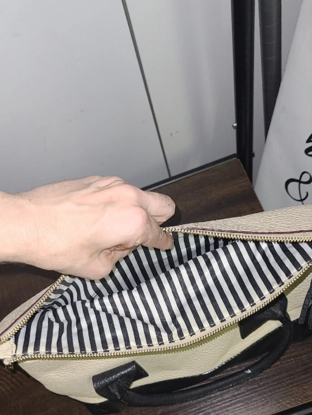 Kate Spade Cream and Black Leather Satchel Handbag